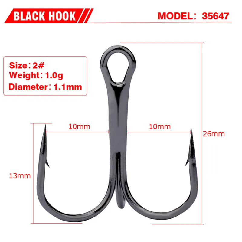 10Pcs Black Fishing Hook High Carbon Steel Treble Overturned Hooks